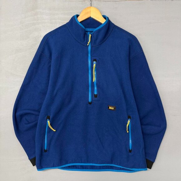 Vintage REI Rare Half Zip Blue Fleece Utility Jacket Large - Picture 1 of 4